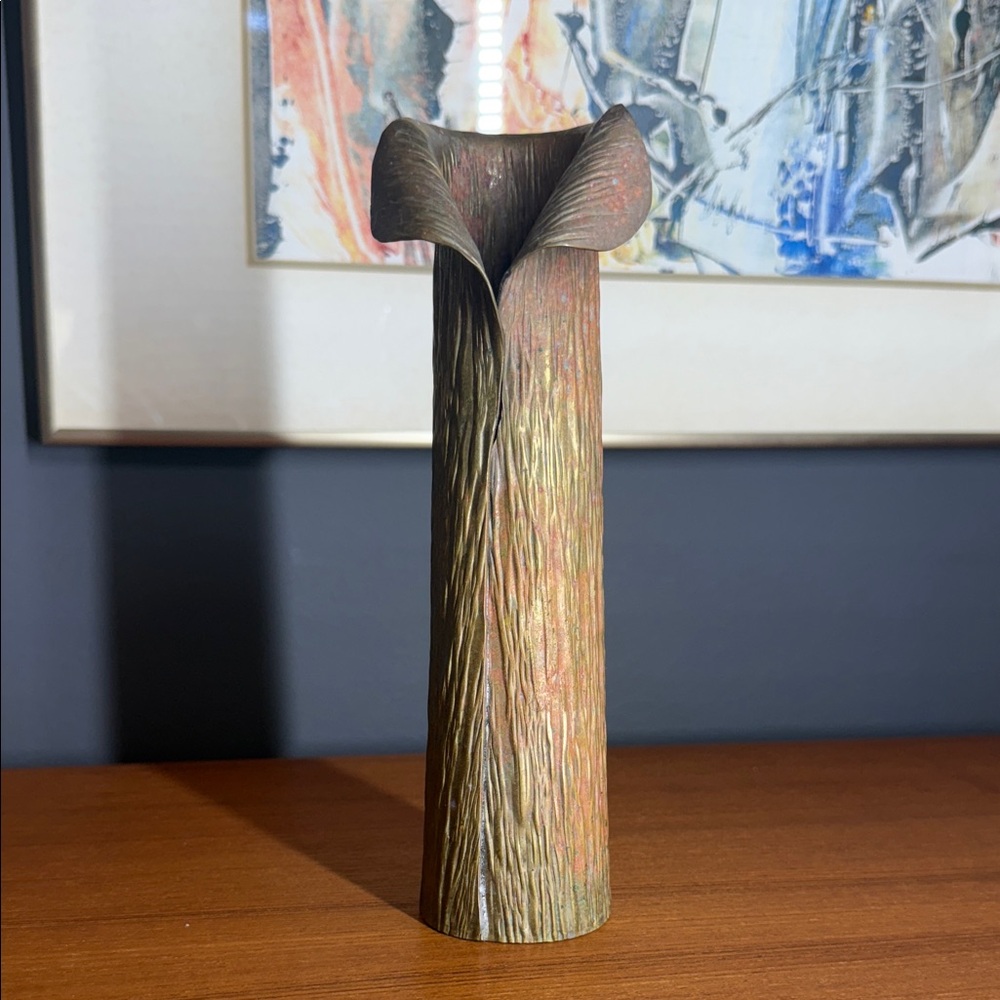 vintage brass tree trunk vase or sculpture  mcm mid century modern